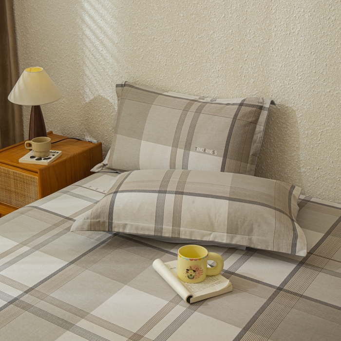 91家纺网 家纺一手货源 找家纺 小叮当家纺仓储工厂店 2025新款（买家秀 不断货）简约时尚全棉纯棉磨毛四件套 梦幻格-咖