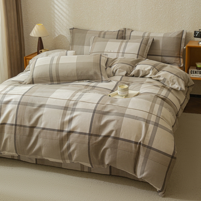 91家纺网 家纺一手货源 找家纺 小叮当家纺仓储工厂店 2025新款（买家秀 不断货）简约时尚全棉纯棉磨毛四件套 梦幻格-咖