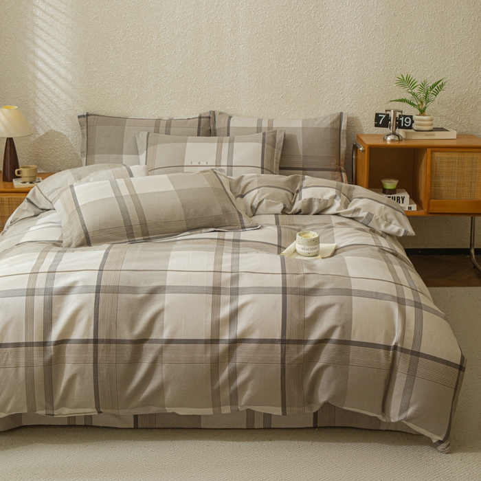 91家纺网 家纺一手货源 找家纺 小叮当家纺仓储工厂店 2025新款（买家秀 不断货）简约时尚全棉纯棉磨毛四件套 梦幻格-咖