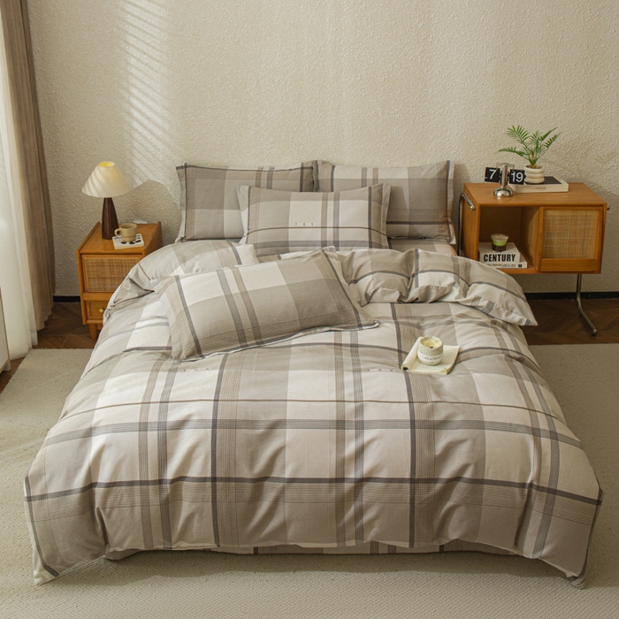 91家纺网 家纺一手货源 找家纺 小叮当家纺仓储工厂店 2025新款（买家秀 不断货）简约时尚全棉纯棉磨毛四件套 梦幻格-咖