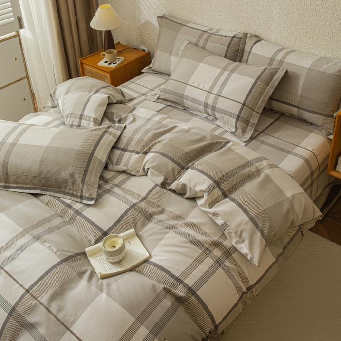 91家纺网 家纺一手货源 找家纺 小叮当家纺仓储工厂店 2025新款（买家秀 不断货）简约时尚全棉纯棉磨毛四件套 梦幻格-咖