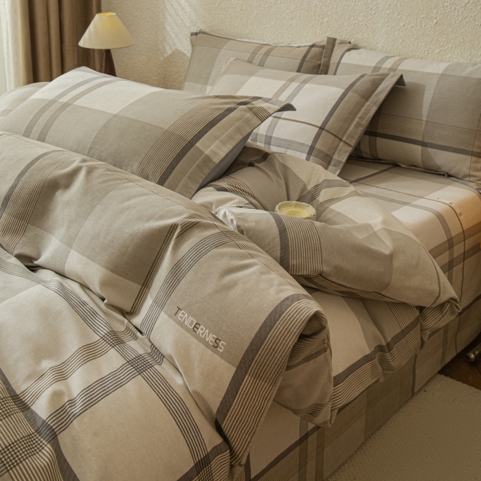 91家纺网 家纺一手货源 找家纺 小叮当家纺仓储工厂店 2025新款（买家秀 不断货）简约时尚全棉纯棉磨毛四件套 梦幻格-咖