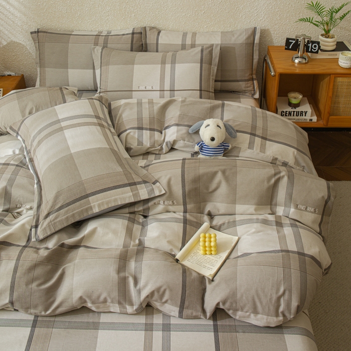 91家纺网 家纺一手货源 找家纺 小叮当家纺仓储工厂店 2025新款（买家秀 不断货）简约时尚全棉纯棉磨毛四件套 梦幻格-咖