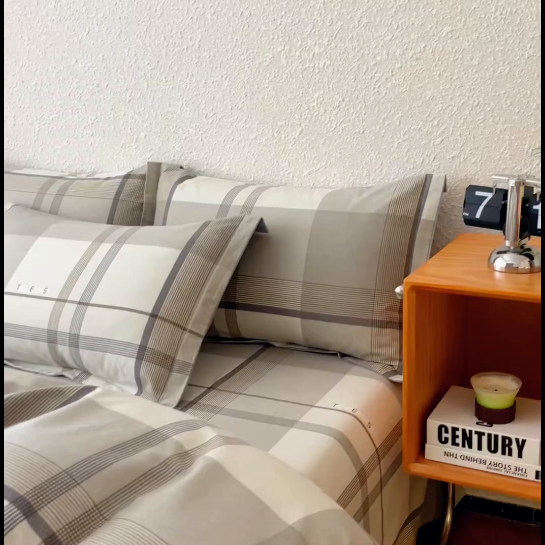 91家纺网 家纺一手货源 找家纺 小叮当家纺仓储工厂店 2025新款（买家秀 不断货）简约时尚全棉纯棉磨毛四件套 梦幻格-咖