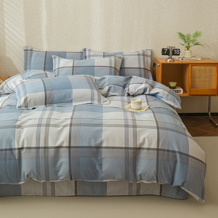 91家纺网 家纺一手货源 找家纺 小叮当家纺仓储工厂店 2025新款（买家秀 不断货）简约时尚全棉纯棉磨毛四件套 梦幻格-蓝