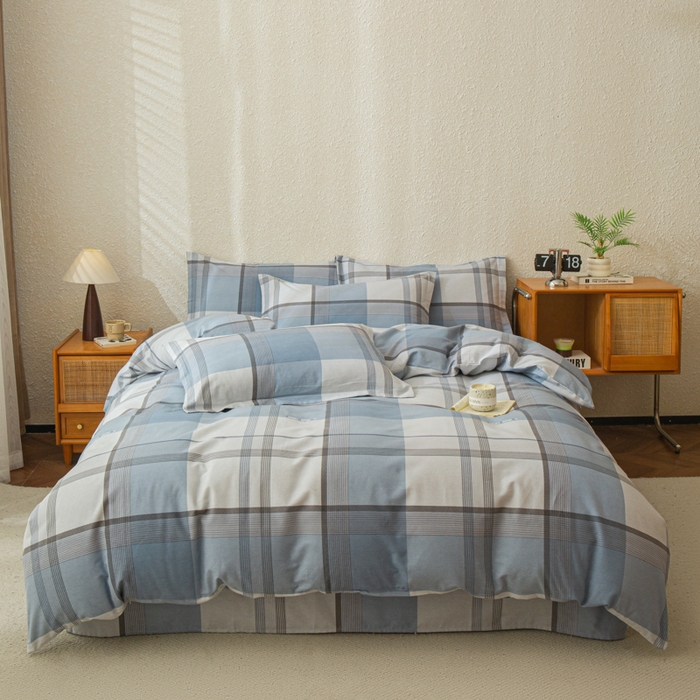 91家纺网 家纺一手货源 找家纺 小叮当家纺仓储工厂店 2025新款（买家秀 不断货）简约时尚全棉纯棉磨毛四件套 梦幻格-蓝