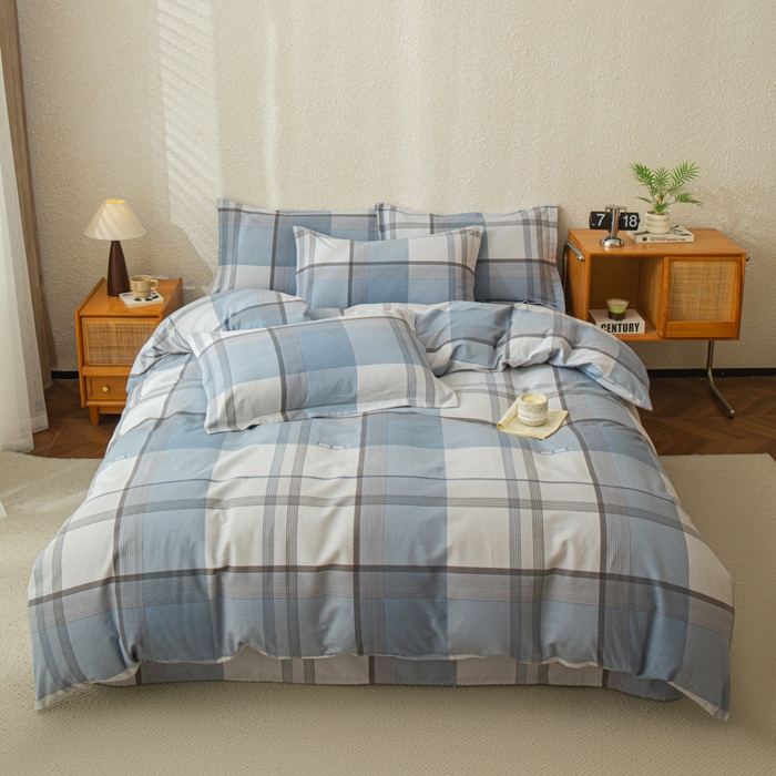 91家纺网 家纺一手货源 找家纺 小叮当家纺仓储工厂店 2025新款（买家秀 不断货）简约时尚全棉纯棉磨毛四件套 梦幻格-蓝