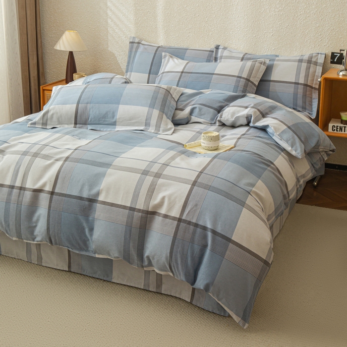 91家纺网 家纺一手货源 找家纺 小叮当家纺仓储工厂店 2025新款（买家秀 不断货）简约时尚全棉纯棉磨毛四件套 梦幻格-蓝