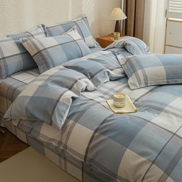 91家纺网 家纺一手货源 找家纺 小叮当家纺仓储工厂店 2025新款（买家秀 不断货）简约时尚全棉纯棉磨毛四件套 梦幻格-蓝