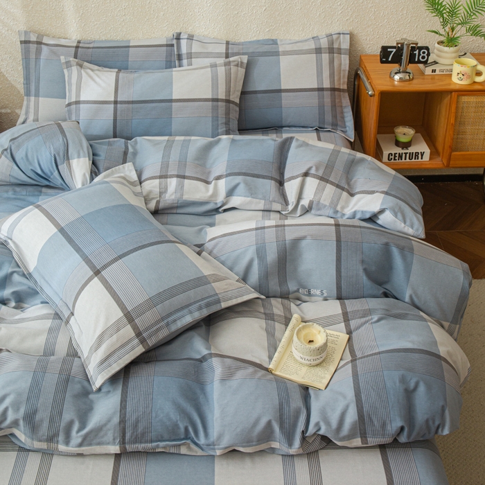 91家纺网 家纺一手货源 找家纺 小叮当家纺仓储工厂店 2025新款（买家秀 不断货）简约时尚全棉纯棉磨毛四件套 梦幻格-蓝