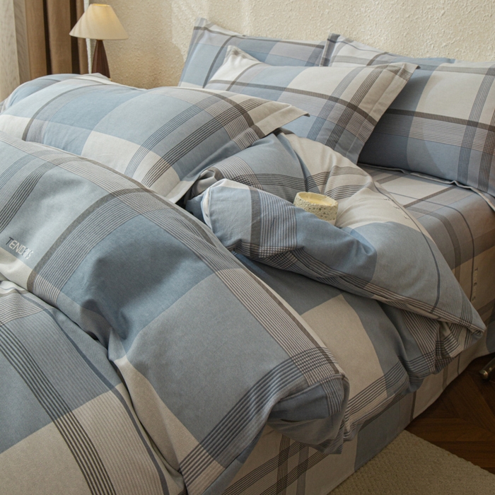 91家纺网 家纺一手货源 找家纺 小叮当家纺仓储工厂店 2025新款（买家秀 不断货）简约时尚全棉纯棉磨毛四件套 梦幻格-蓝