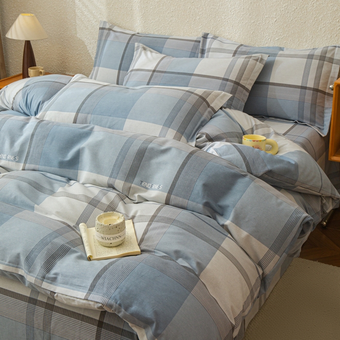 91家纺网 家纺一手货源 找家纺 小叮当家纺仓储工厂店 2025新款（买家秀 不断货）简约时尚全棉纯棉磨毛四件套 梦幻格-蓝