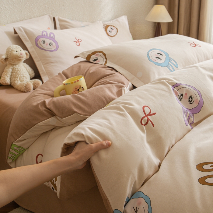 91家纺网 家纺一手货源 找家纺 小叮当家纺仓储工厂店 2025新款（买家秀 不断货）简约时尚全棉纯棉磨毛四件套 童年