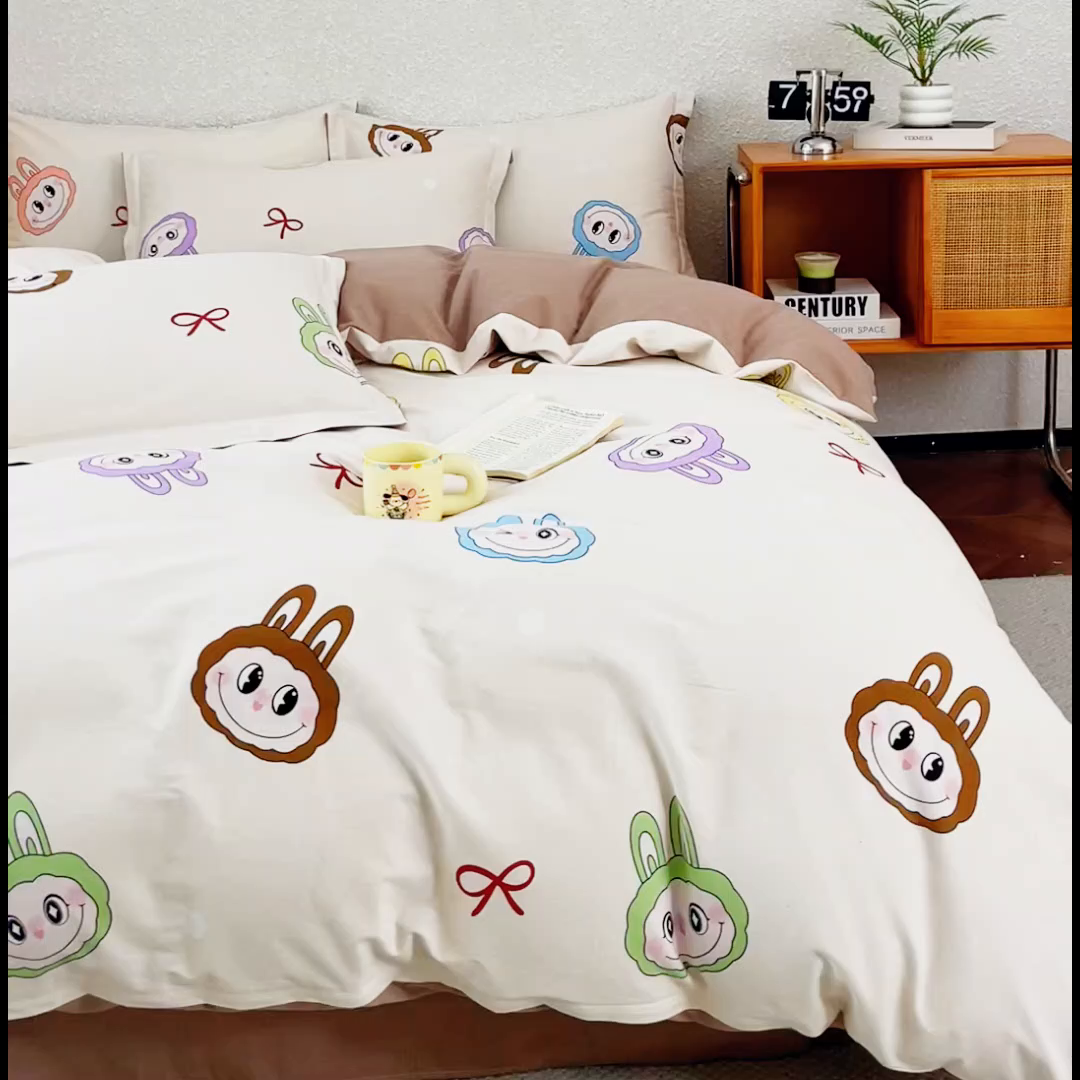 91家纺网 家纺一手货源 找家纺 小叮当家纺仓储工厂店 2025新款（买家秀 不断货）简约时尚全棉纯棉磨毛四件套 童年