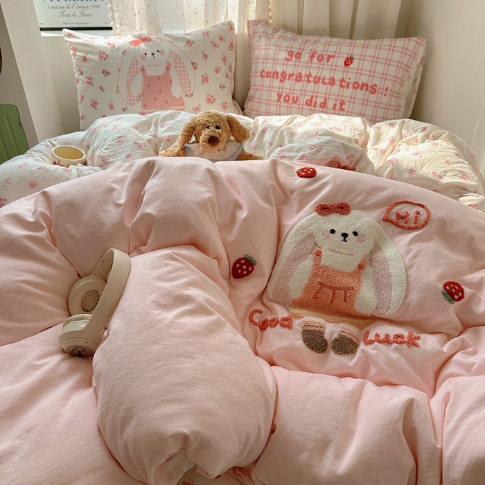 澜妃 2025新款萌萌哒卡通毛巾绣四件套系列一 花集小兔