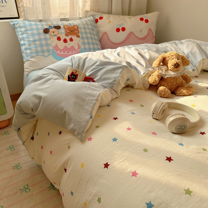 91家纺网 家纺一手货源 找家纺 澜妃 2025新款萌萌哒卡通毛巾绣四件套系列一 小狗吃蛋糕