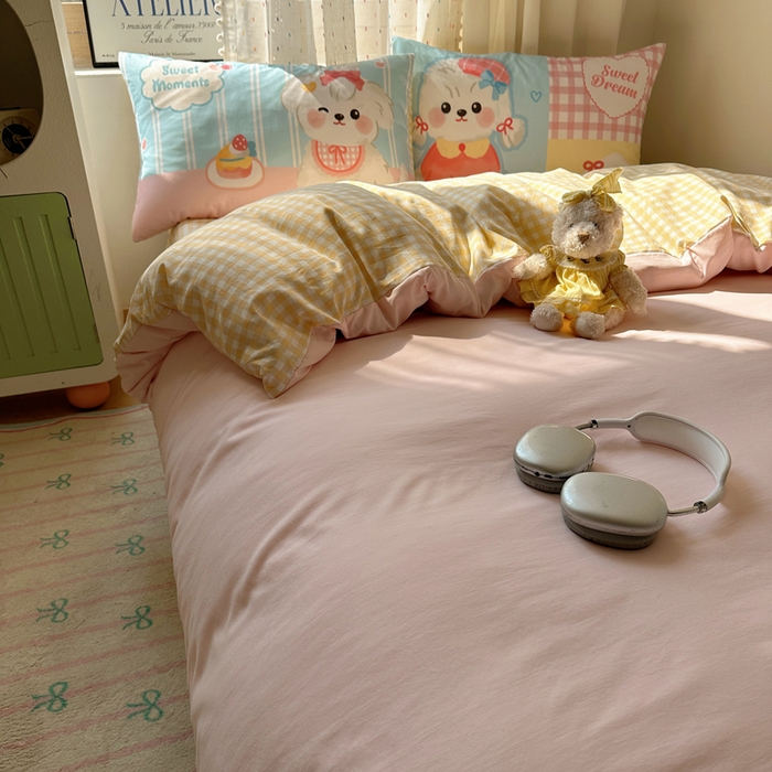 91家纺网 家纺一手货源 找家纺 澜妃 2025新款萌萌哒卡通毛巾绣四件套系列一 小狗仔party