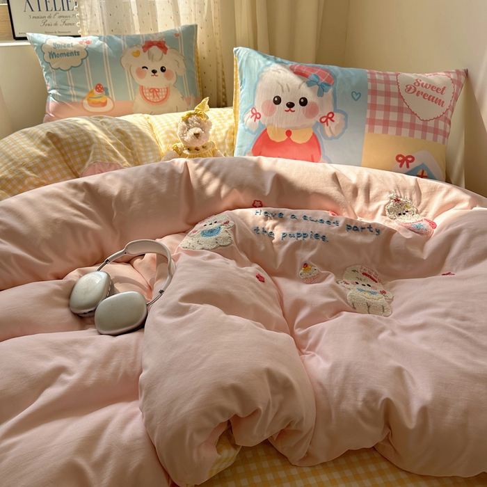 澜妃 2025新款萌萌哒卡通毛巾绣四件套系列一 小狗仔party