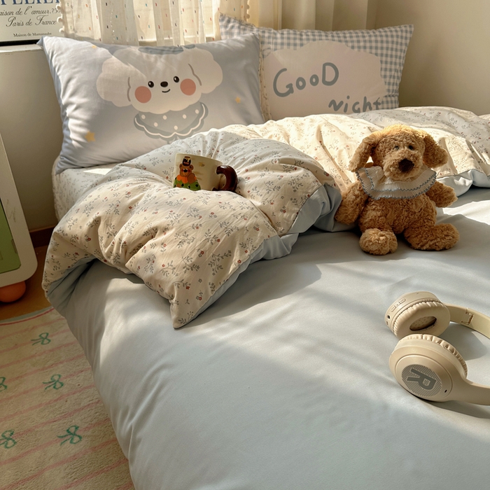 91家纺网 家纺一手货源 找家纺 澜妃 2025新款萌萌哒卡通毛巾绣四件套系列一 晚安月亮小狗