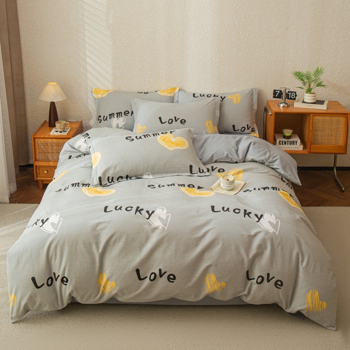 91家纺网 家纺一手货源 找家纺 小叮当家纺仓储工厂店 2025新款（买家秀 不断货）简约时尚全棉纯棉磨毛四件套 幸运星