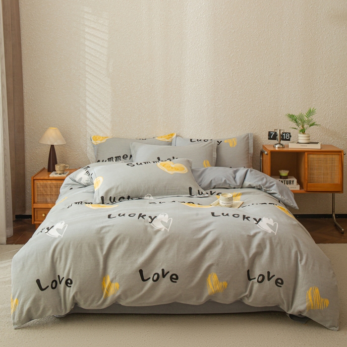 91家纺网 家纺一手货源 找家纺 小叮当家纺仓储工厂店 2025新款（买家秀 不断货）简约时尚全棉纯棉磨毛四件套 幸运星