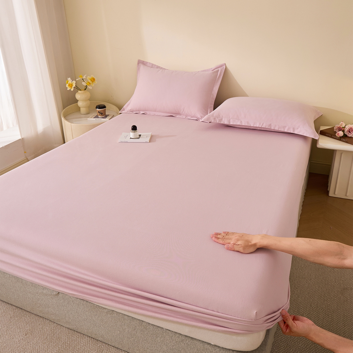 91家纺网 家纺一手货源 找家纺 （总）元元家居（元元被业） 2025新款全棉纯棉磨毛纯色单床笠