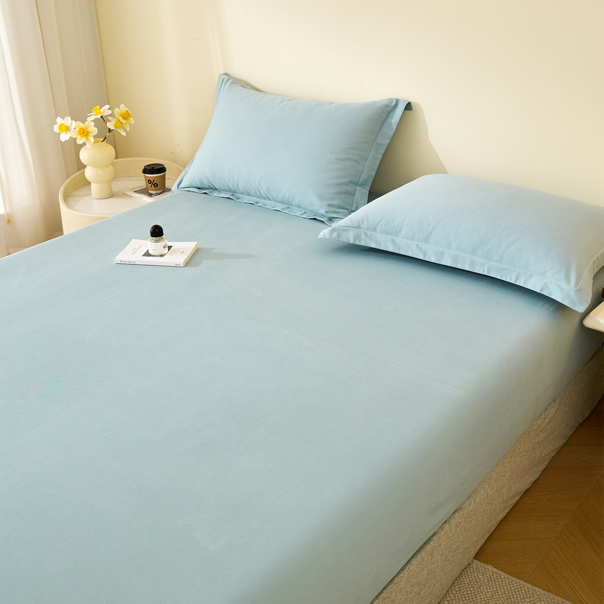 91家纺网 家纺一手货源 找家纺 元元家居（元元被业） 2025新款全棉纯棉磨毛纯色单床笠 丹青