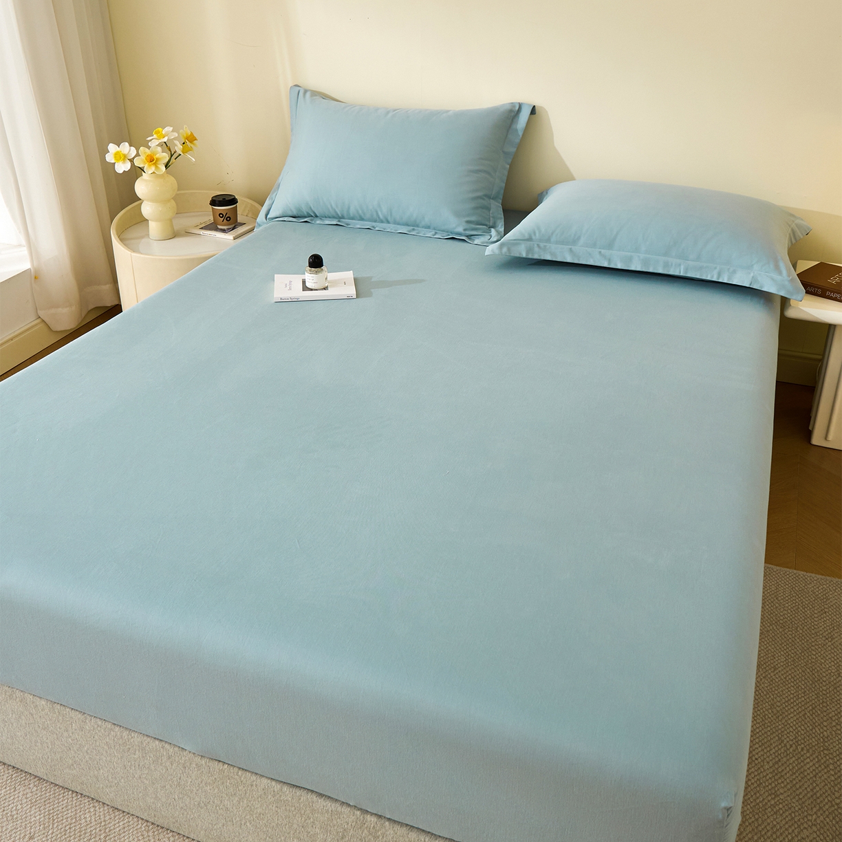 91家纺网 家纺一手货源 找家纺 元元家居（元元被业） 2025新款全棉纯棉磨毛纯色单床笠 丹青