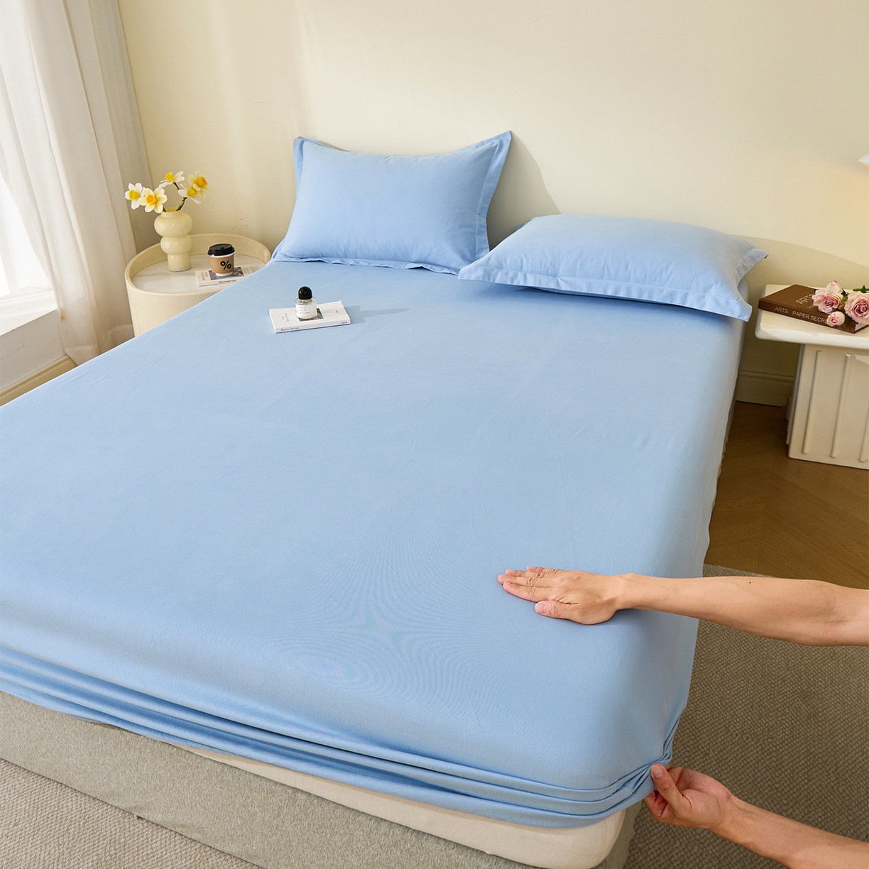 元元家居（元元被业） 2025新款全棉纯棉磨毛纯色单床笠 景泰蓝