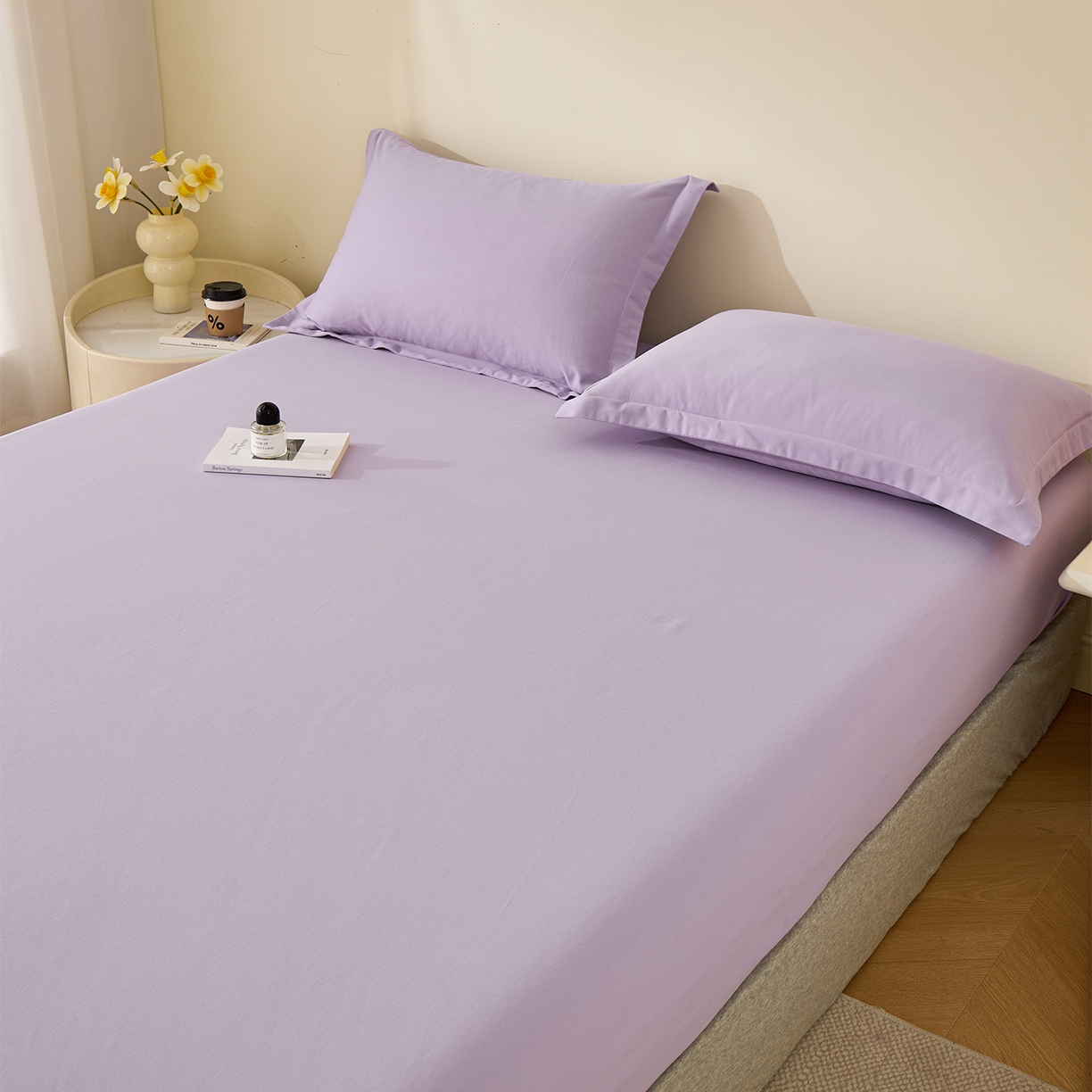 91家纺网 家纺一手货源 找家纺 元元家居（元元被业） 2025新款全棉纯棉磨毛纯色单床笠 慕山紫