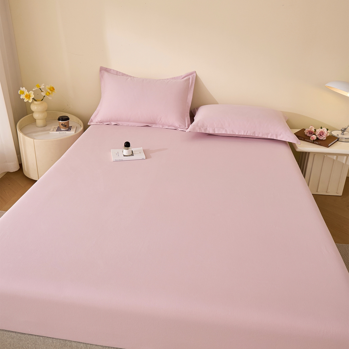 91家纺网 家纺一手货源 找家纺 元元家居（元元被业） 2025新款全棉纯棉磨毛纯色单床笠 水粉