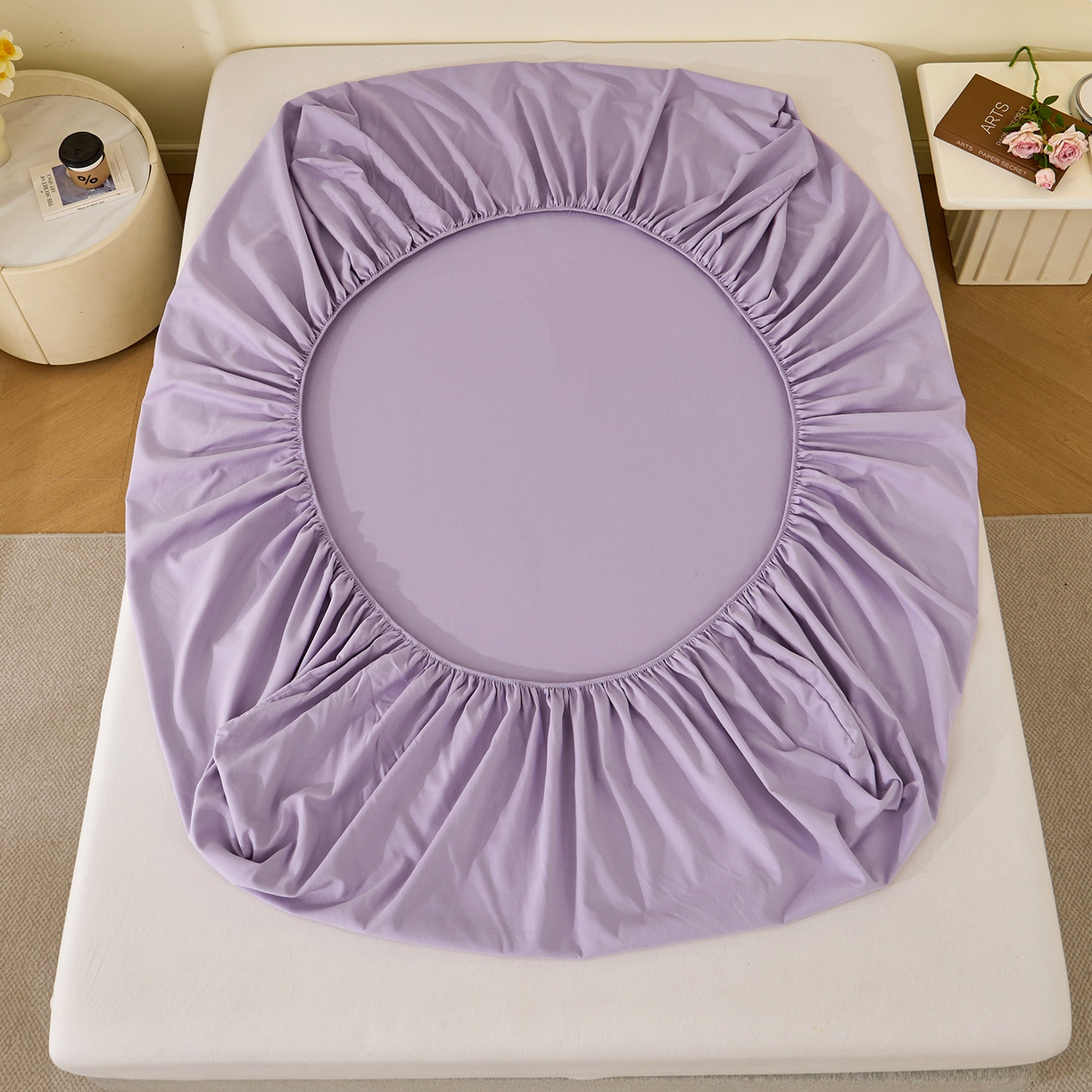 91家纺网 家纺一手货源 找家纺 元元家居（元元被业） 2025新款全棉纯棉磨毛纯色单床笠 慕山紫