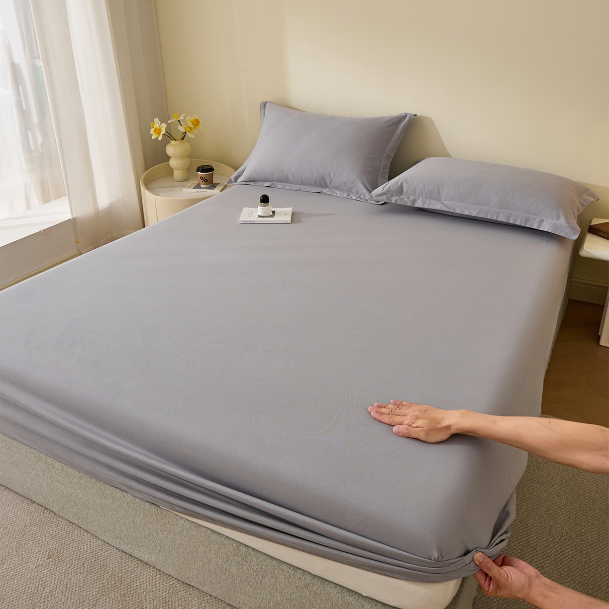 元元家居（元元被业） 2025新款全棉纯棉磨毛纯色单床笠 烟灰