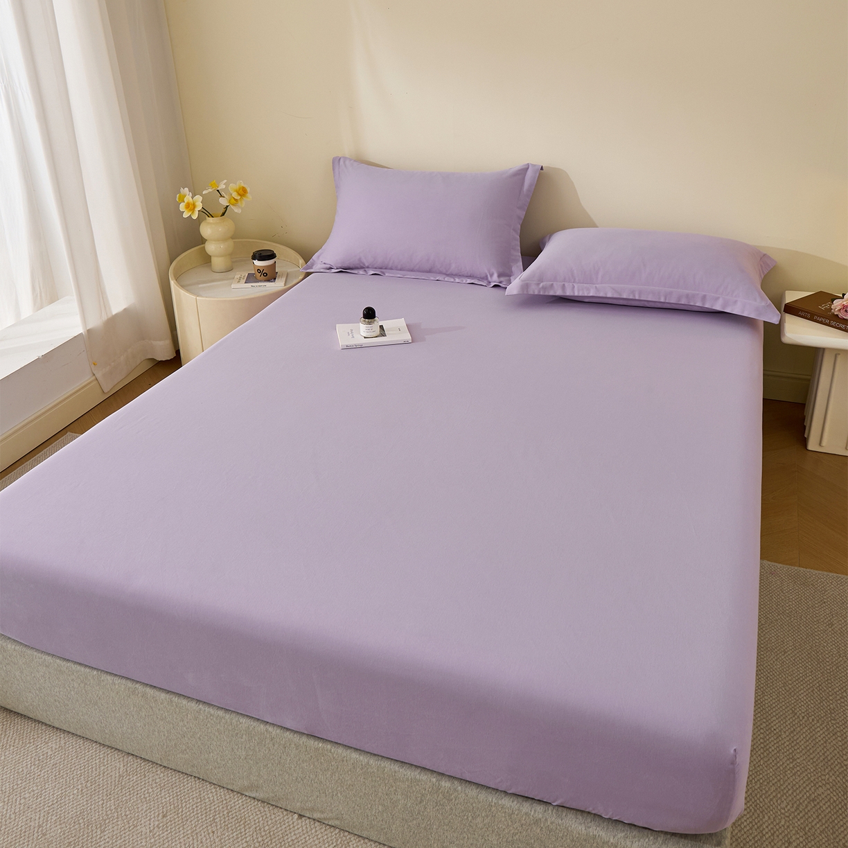 91家纺网 家纺一手货源 找家纺 元元家居（元元被业） 2025新款全棉纯棉磨毛纯色单床笠 慕山紫