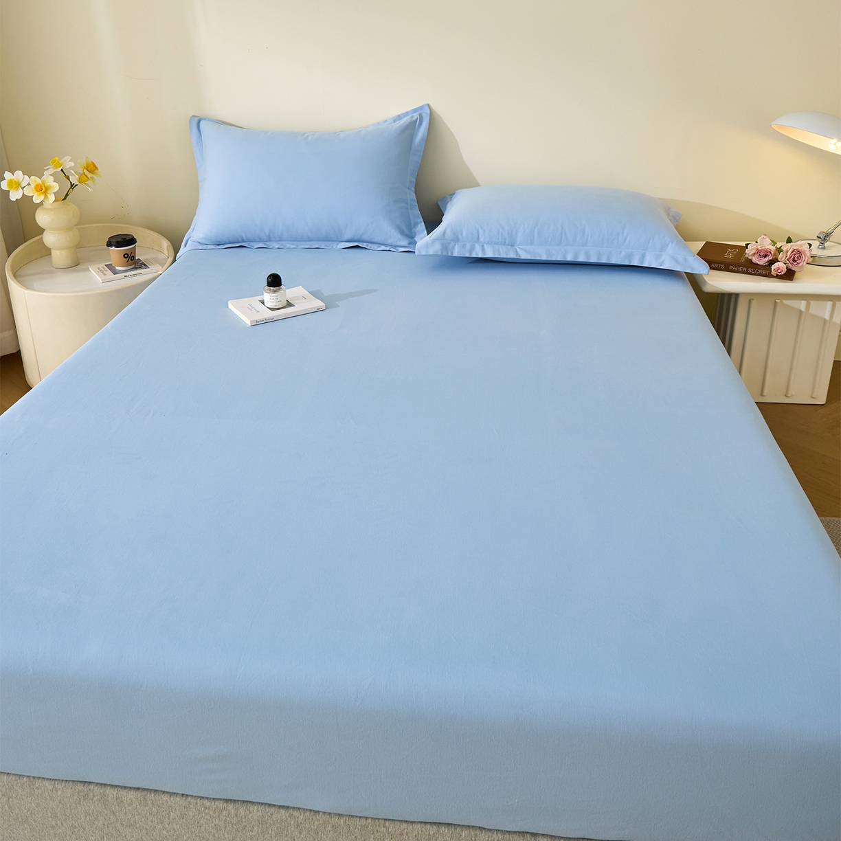 91家纺网 家纺一手货源 找家纺 元元家居（元元被业） 2025新款全棉纯棉磨毛纯色单床笠 景泰蓝