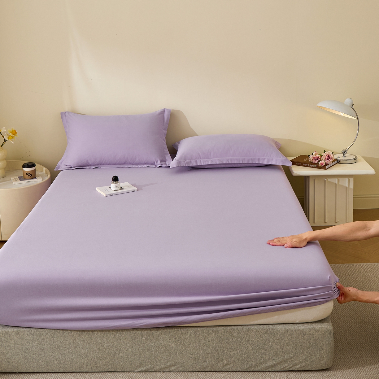 91家纺网 家纺一手货源 找家纺 元元家居（元元被业） 2025新款全棉纯棉磨毛纯色单床笠 慕山紫