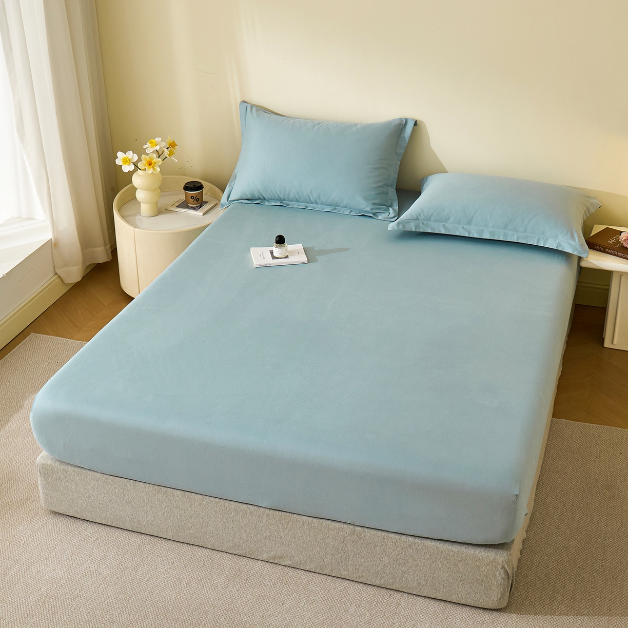 91家纺网 家纺一手货源 找家纺 元元家居（元元被业） 2025新款全棉纯棉磨毛纯色单床笠 丹青