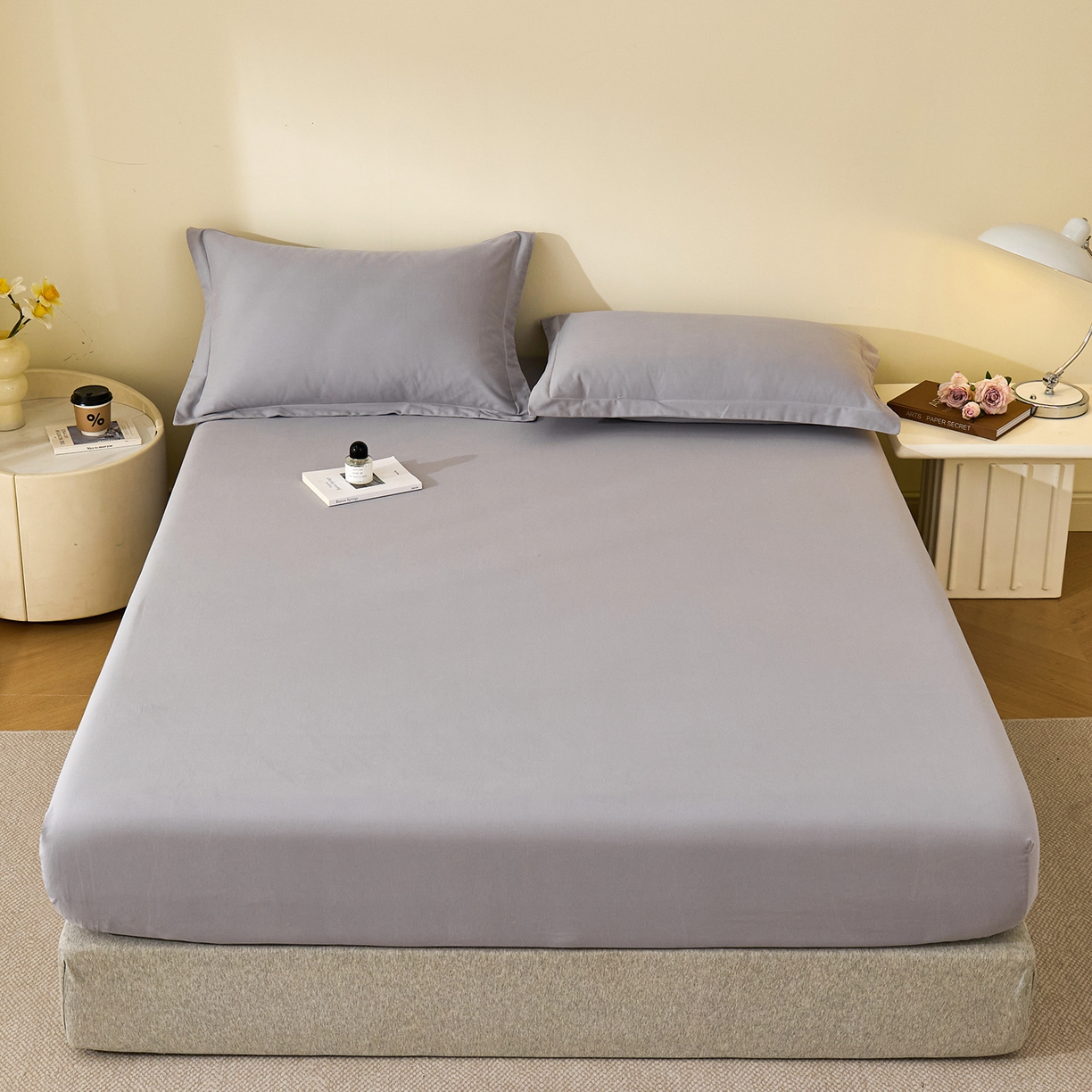 91家纺网 家纺一手货源 找家纺 元元家居（元元被业） 2025新款全棉纯棉磨毛纯色单床笠 烟灰