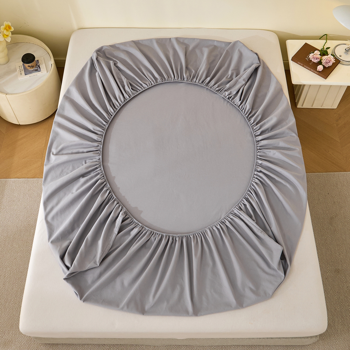 91家纺网 家纺一手货源 找家纺 元元家居（元元被业） 2025新款全棉纯棉磨毛纯色单床笠 烟灰