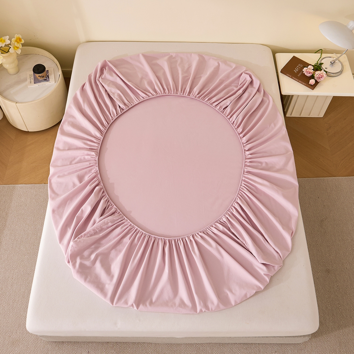 91家纺网 家纺一手货源 找家纺 元元家居（元元被业） 2025新款全棉纯棉磨毛纯色单床笠 水粉