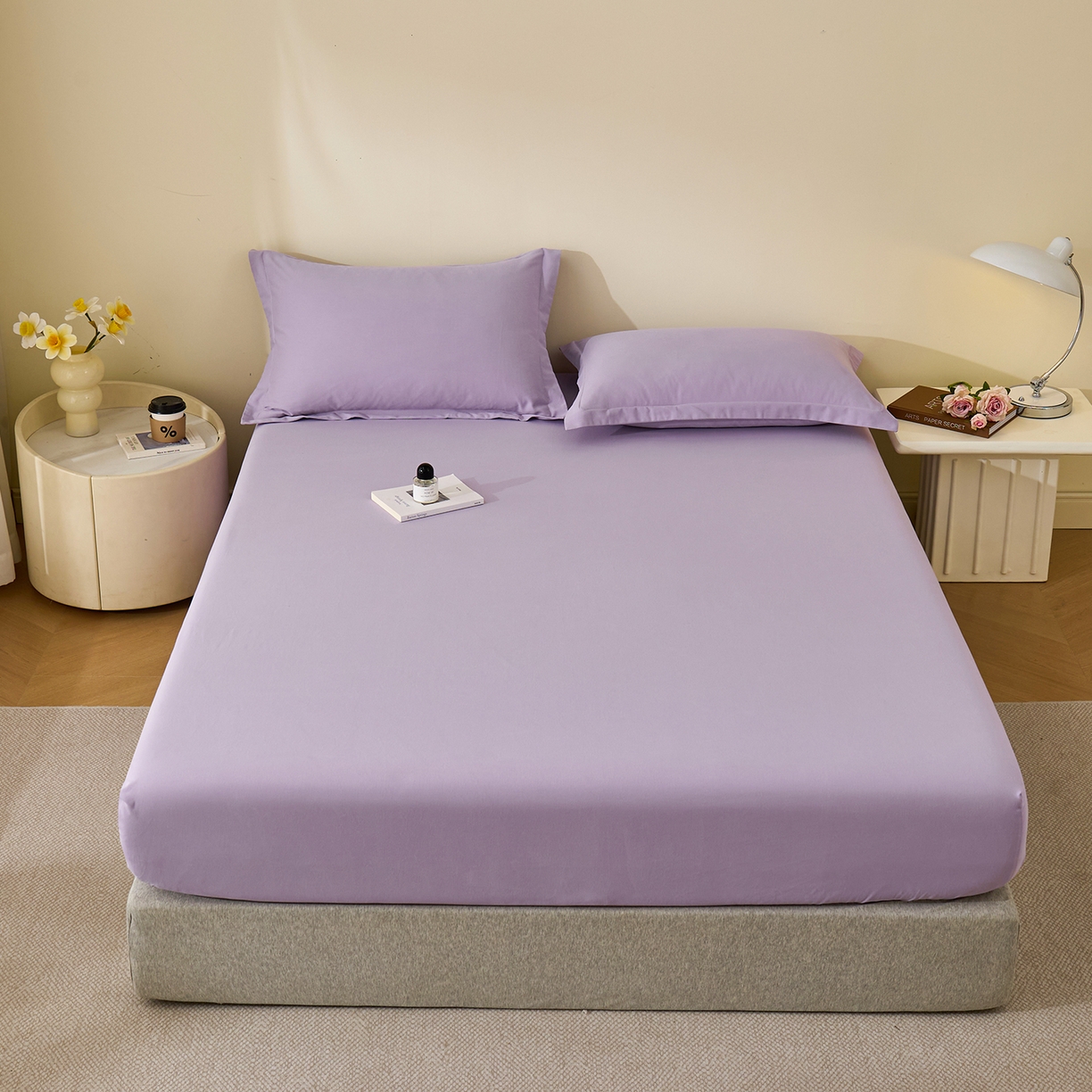 91家纺网 家纺一手货源 找家纺 元元家居（元元被业） 2025新款全棉纯棉磨毛纯色单床笠 慕山紫