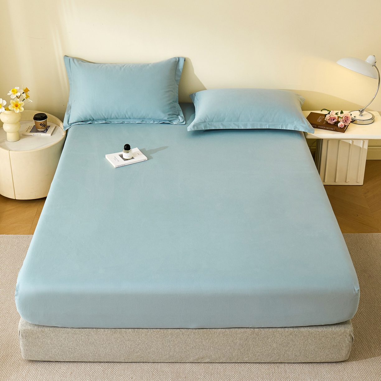 91家纺网 家纺一手货源 找家纺 元元家居（元元被业） 2025新款全棉纯棉磨毛纯色单床笠 丹青