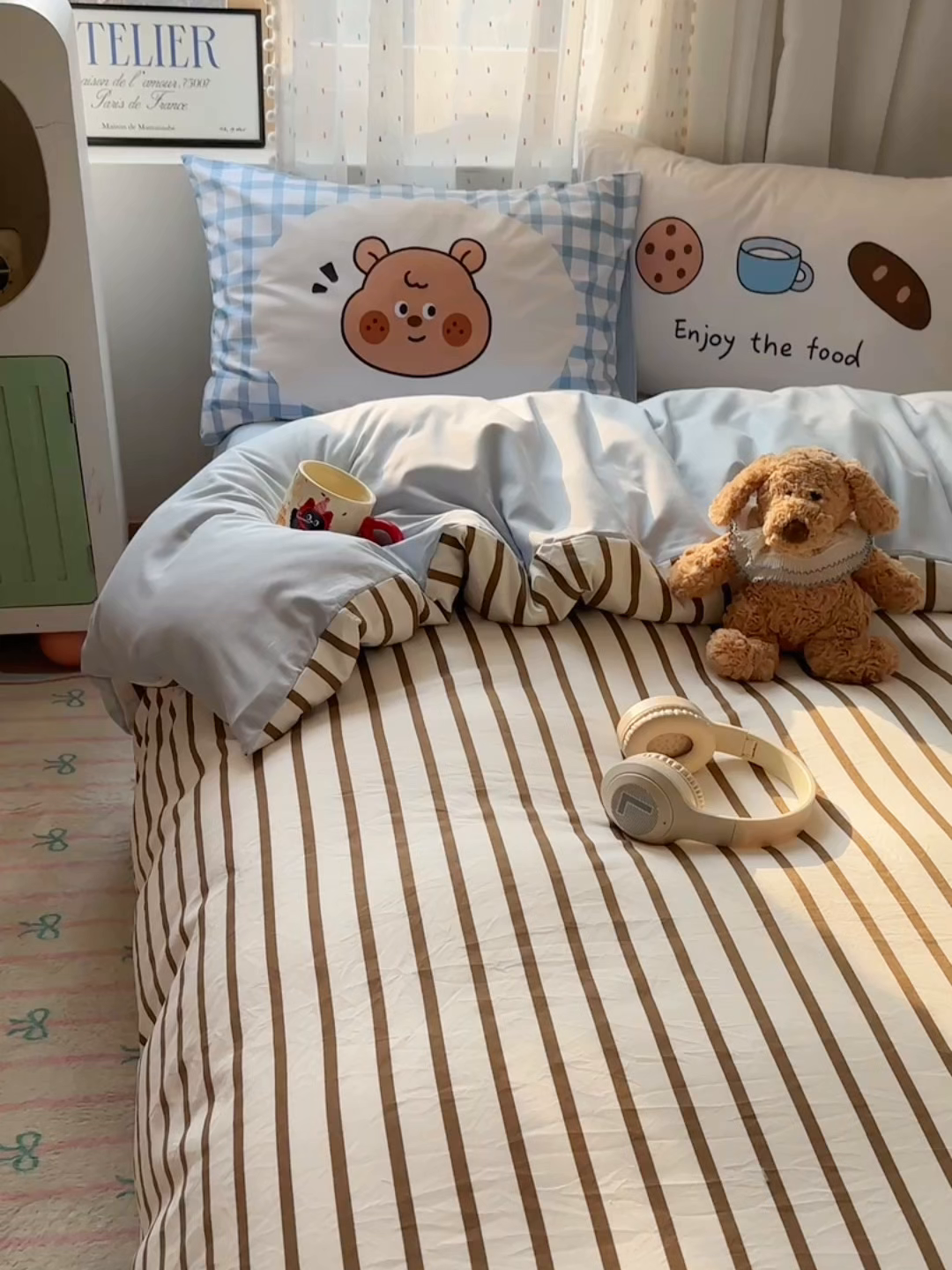 91家纺网 家纺一手货源 找家纺 澜妃 2025新款萌萌哒卡通毛巾绣四件套系列一 法棍面包小熊