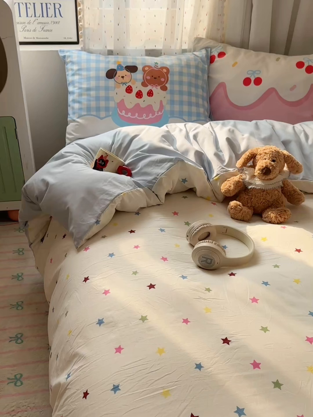 91家纺网 家纺一手货源 找家纺 澜妃 2025新款萌萌哒卡通毛巾绣四件套系列一 小狗吃蛋糕