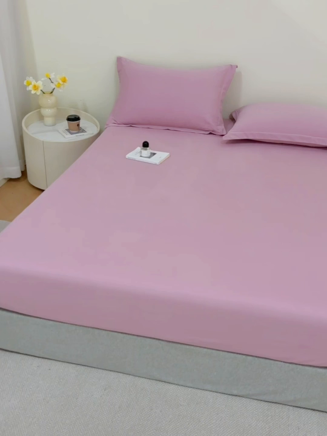 91家纺网 家纺一手货源 找家纺 元元家居（元元被业） 2025新款全棉纯棉磨毛纯色单床笠 芝士粉