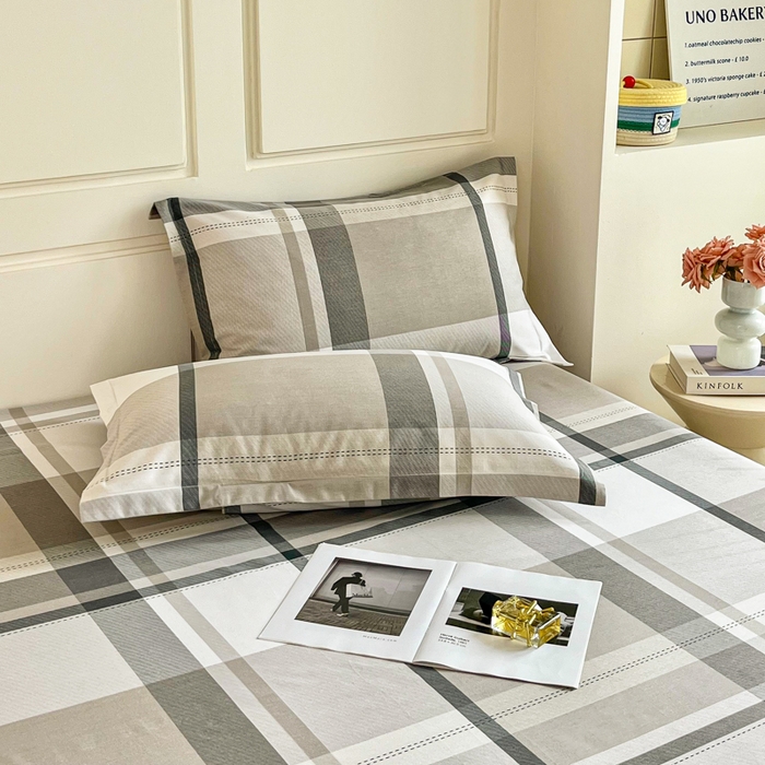 小叮当家纺仓储工厂店 2025新款（买家秀 不断货）A类全棉纯棉磨毛单枕套 枕套单件 线条格