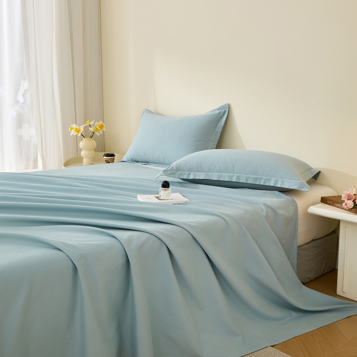 91家纺网 家纺一手货源 找家纺 元元家居（元元被业） 2025新款全棉纯棉磨毛纯色单床单 丹青