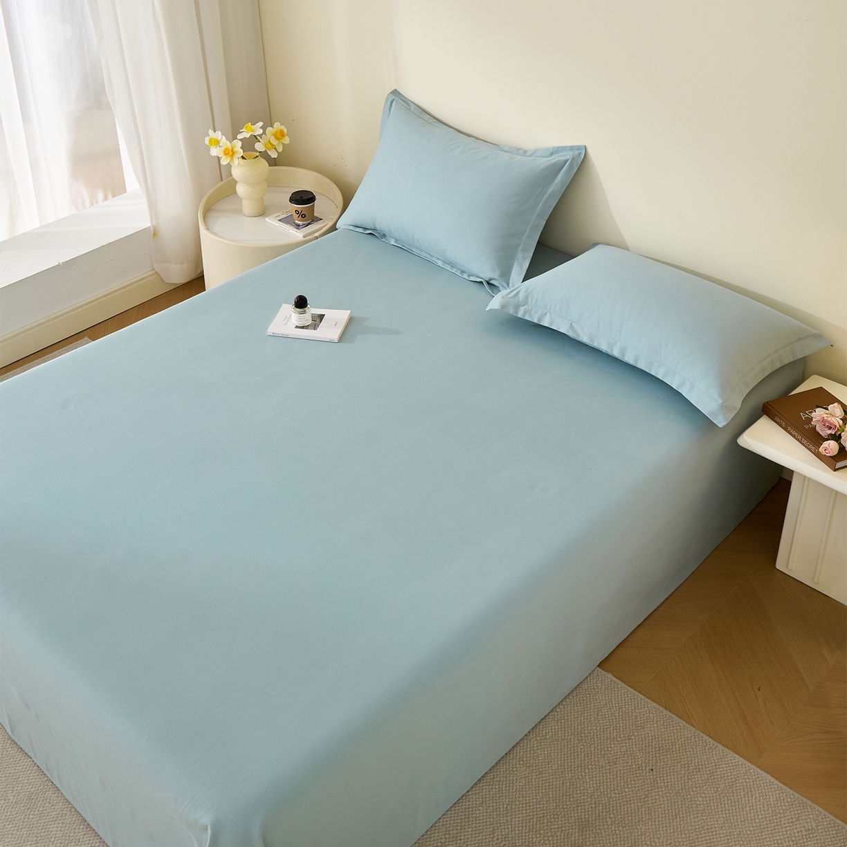 91家纺网 家纺一手货源 找家纺 元元家居（元元被业） 2025新款全棉纯棉磨毛纯色单床单 丹青