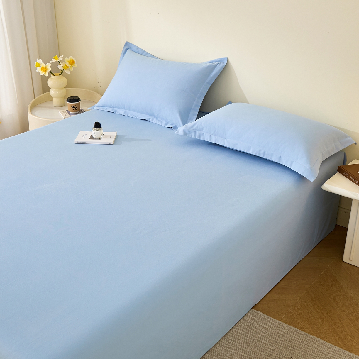 91家纺网 家纺一手货源 找家纺 元元家居（元元被业） 2025新款全棉纯棉磨毛纯色单床单 景泰蓝