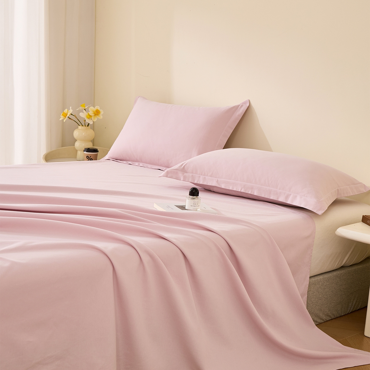 91家纺网 家纺一手货源 找家纺 元元家居（元元被业） 2025新款全棉纯棉磨毛纯色单床单 水粉